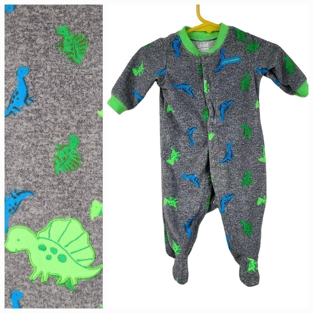 Carter's Boys 0-3M Soft Fleece Dinosaur Gray One-Piece PJ Footie Winter Pajamas